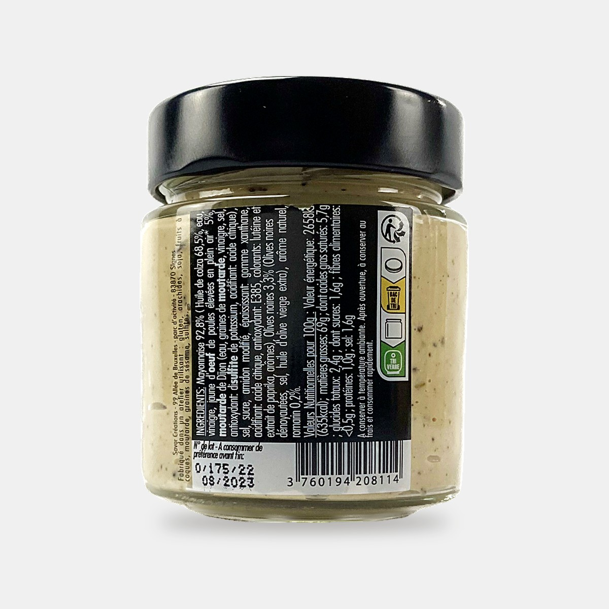 Mayonnaise mit schwarzer Oliven- und Rosmarinnote – Rückseite