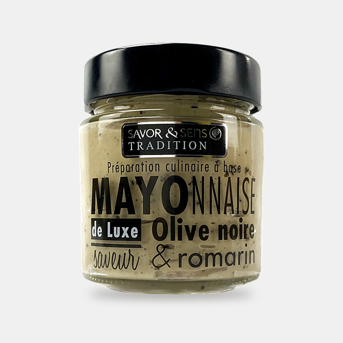Mayonnaise mit schwarzer Oliven- und Rosmarinnote – Vorderseite