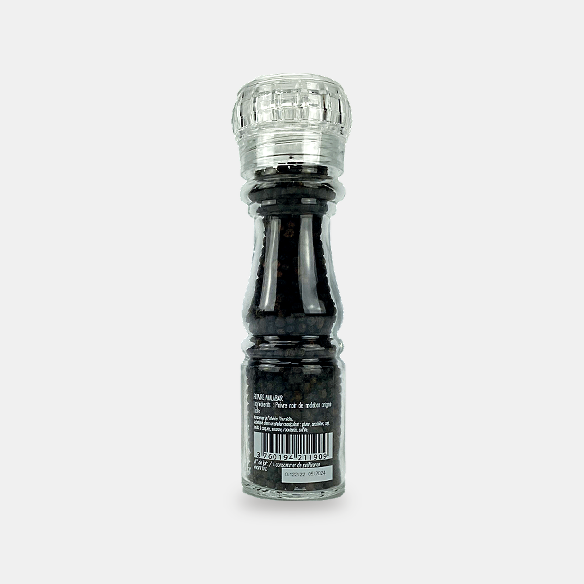 Poivre Malabar noir des Indes – moulin 65 g