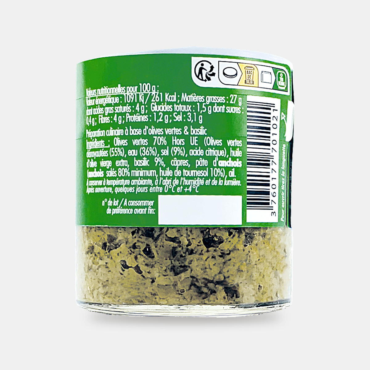 Green olive tapenade with basil
